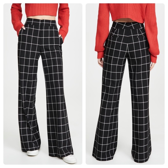 Alice + Olivia Pants - Alice + Olivia Dylan High Waist Wide Leg Windowpane Print Pants In Black Size 6